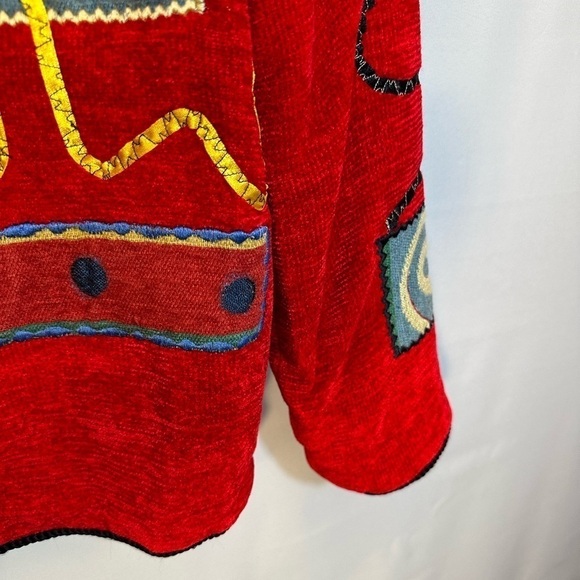 Indigo Vintage Front Button Long Sleeve Blazer Jacket Patchwork Wearable Art S - Picture 7 of 9